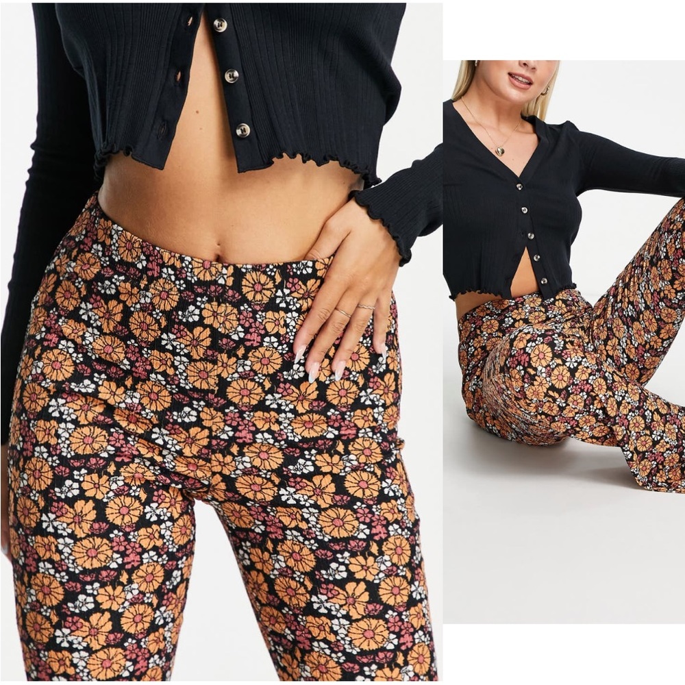 Topshop crinkle flare high waist pants 8